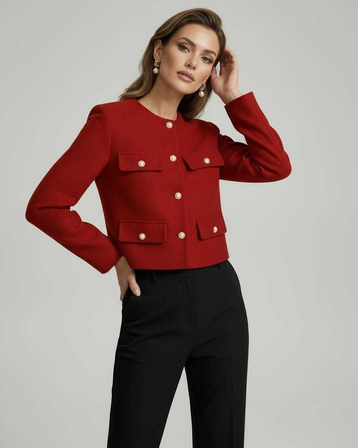 Dove Jacket by RAMBLION in vibrant red, tailored silhouette, chic design, perfect for sophisticated occasions.