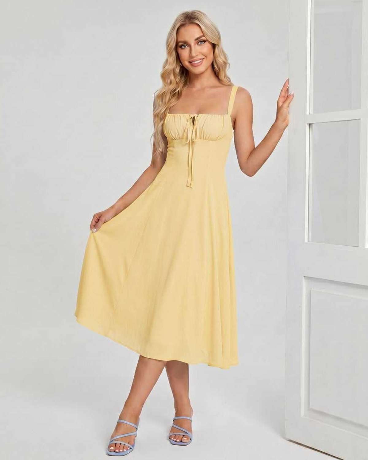 Ramblion Eda midi dress — square neck neckline · styled view 8 · styled for cocktail season