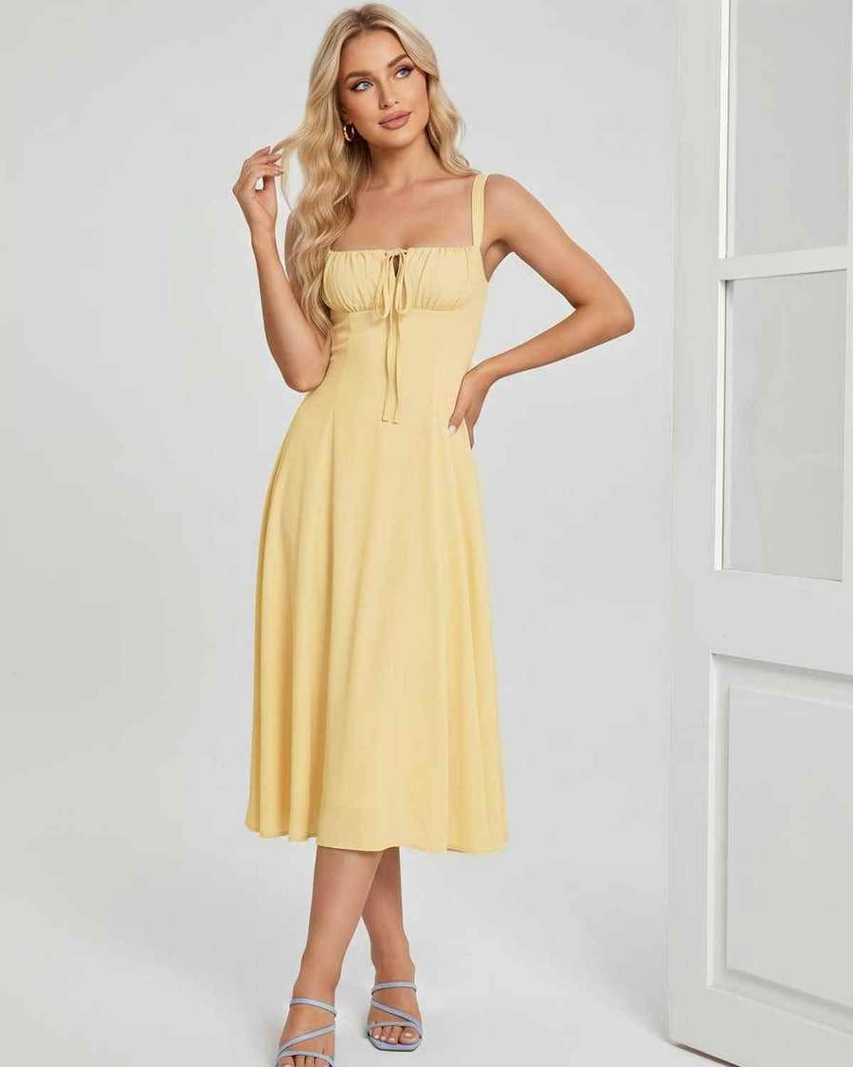 Ramblion Eda midi dress — square neck neckline · styled view 9 · styled for cocktail season