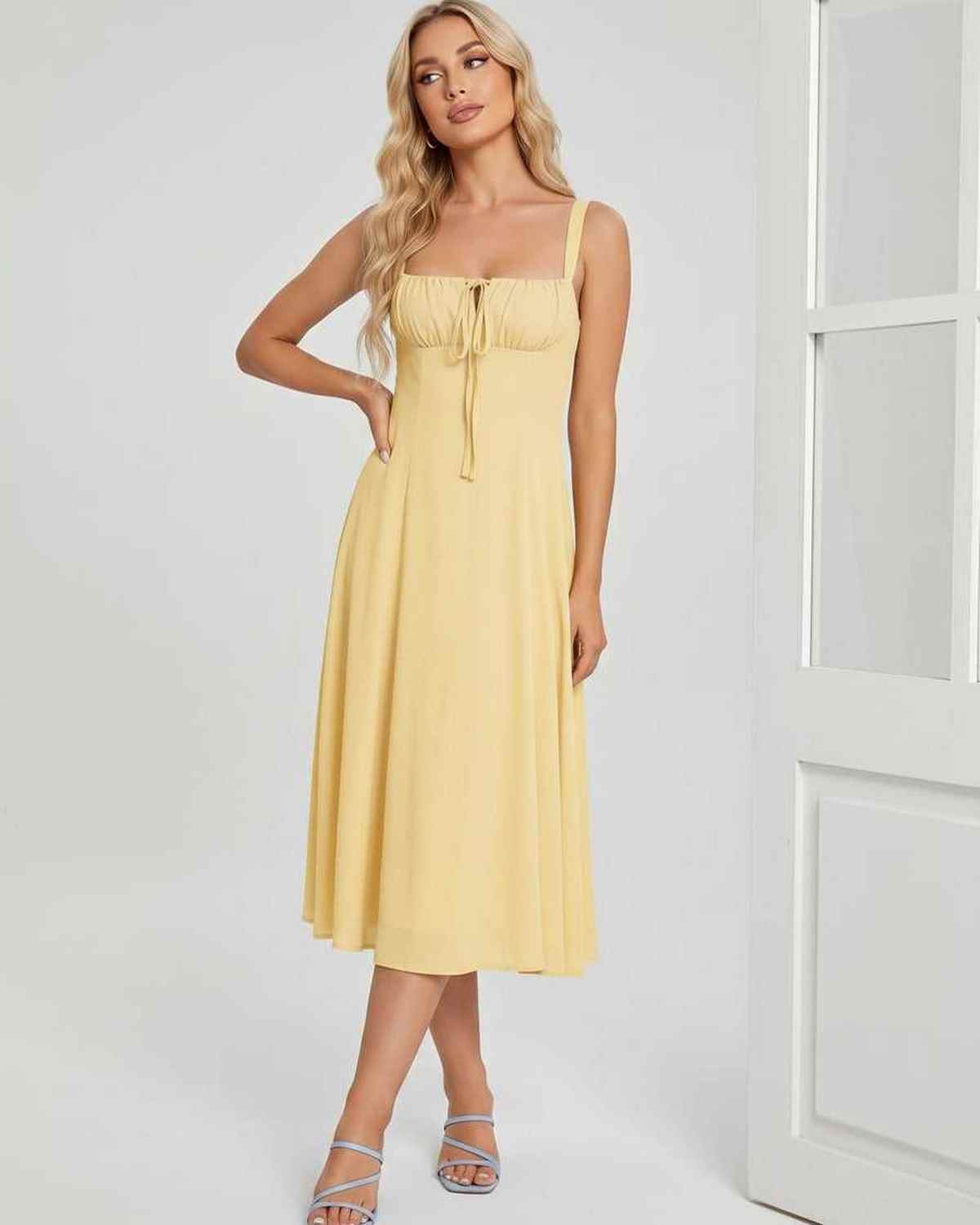 Ramblion Eda midi dress — square neck neckline · styled view 10 · styled for cocktail season