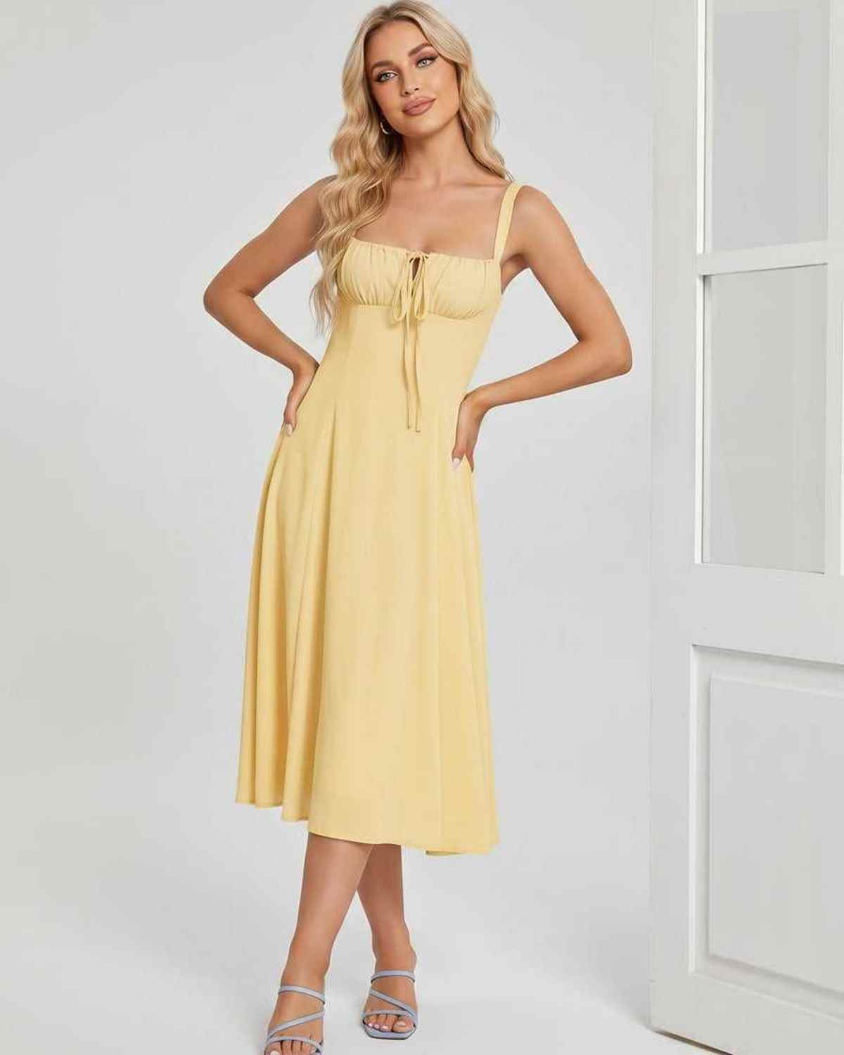 Ramblion Eda midi dress — square neck neckline · styled view 12 · styled for cocktail season