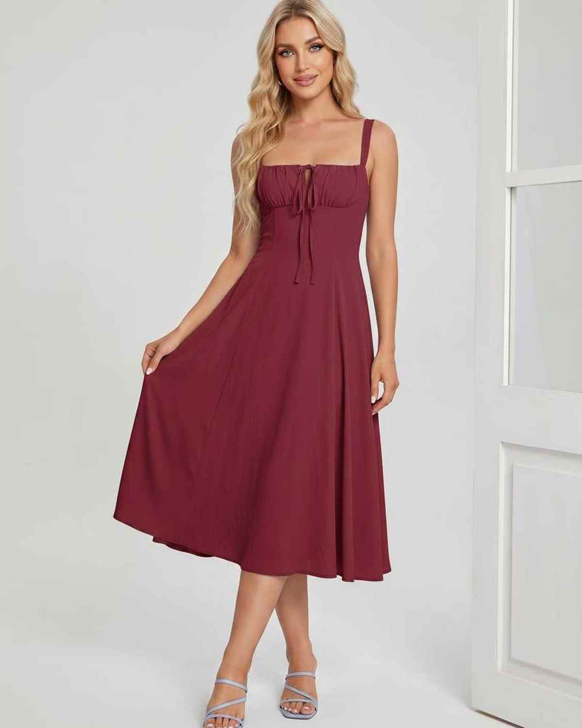 Ramblion Eda midi dress — square neck neckline · styled view 27 · styled for cocktail season