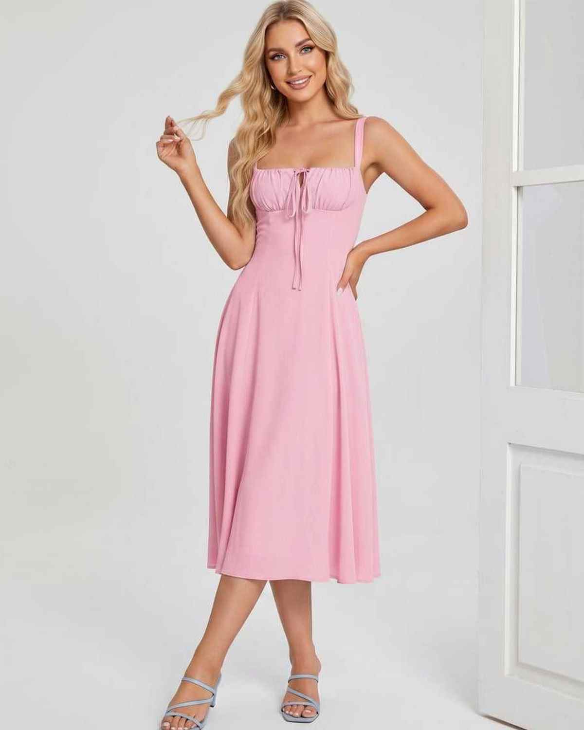 Ramblion Eda midi dress — square neck neckline · styled view 32 · styled for cocktail season