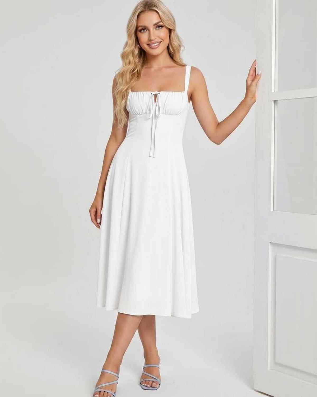Ramblion Eda midi dress — square neck neckline · styled view 40 · styled for cocktail season
