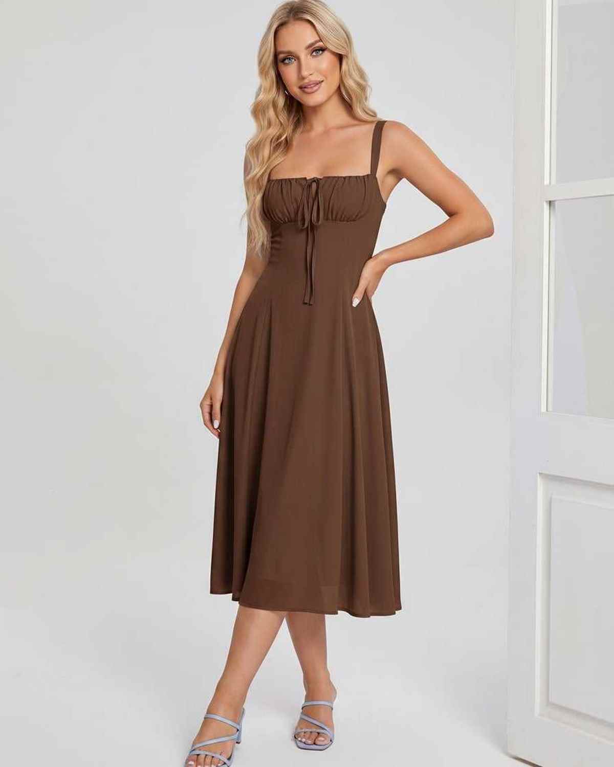 Ramblion Eda midi dress — square neck neckline · styled view 44 · styled for cocktail season