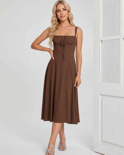 Ramblion Eda midi dress — square neck neckline · styled view 45 · styled for cocktail season
