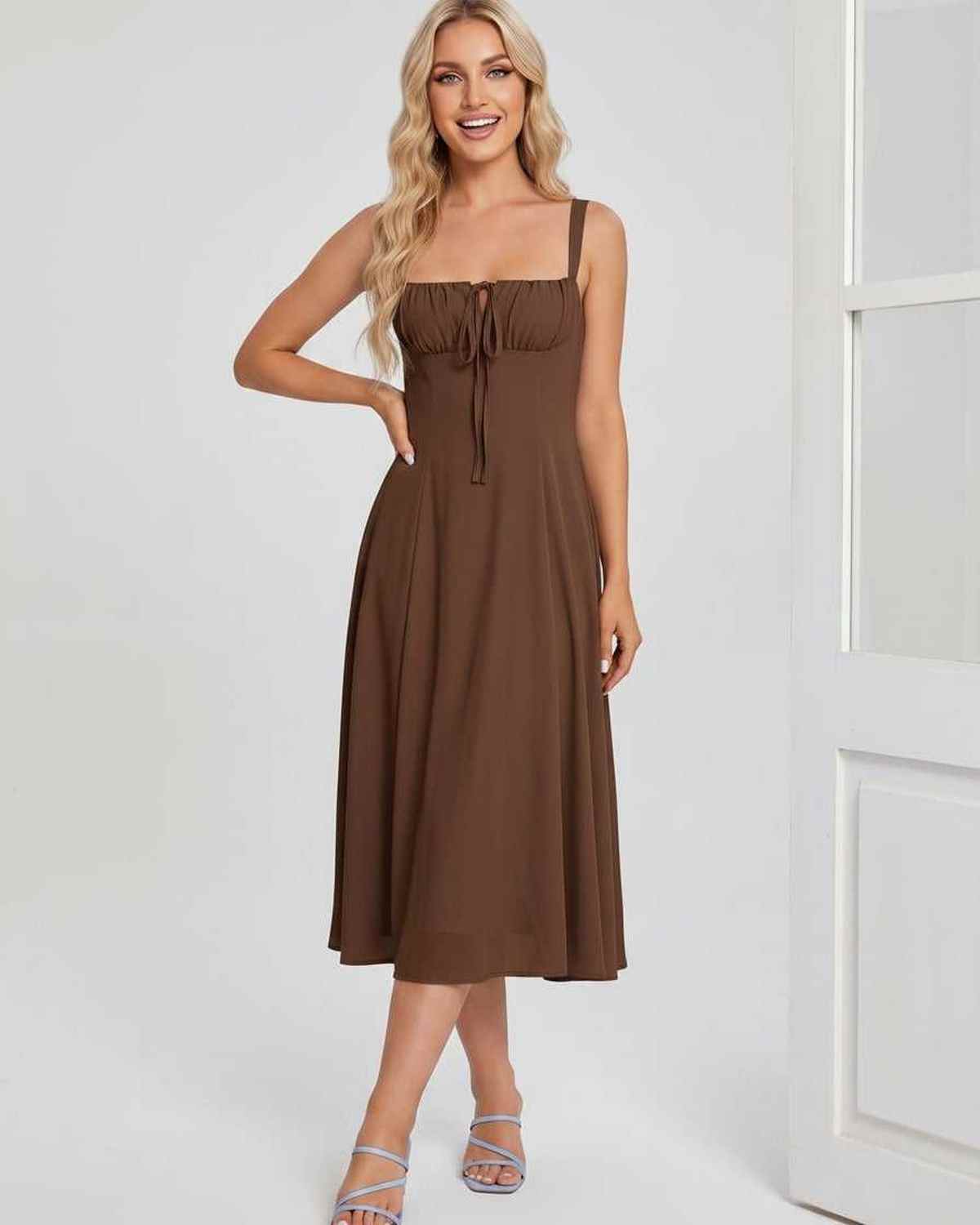 Ramblion Eda midi dress — square neck neckline · styled view 46 · styled for cocktail season