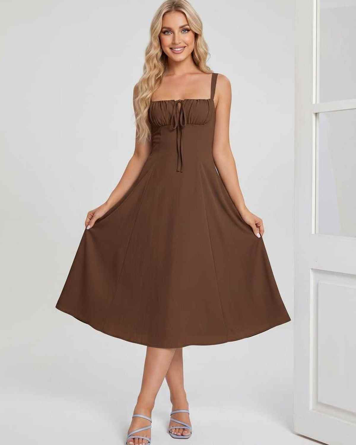 Ramblion Eda midi dress — square neck neckline · styled view 47 · styled for cocktail season