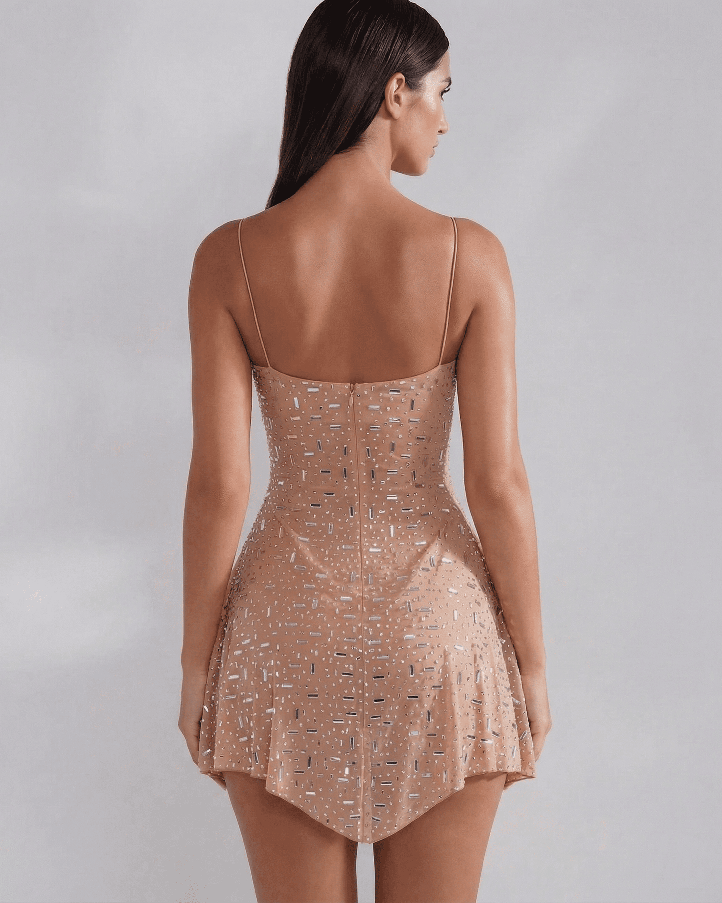 Edra Mini Dress, pink polyester, square neck, elegant fit, perfect for special occasions, by RAMBLION.