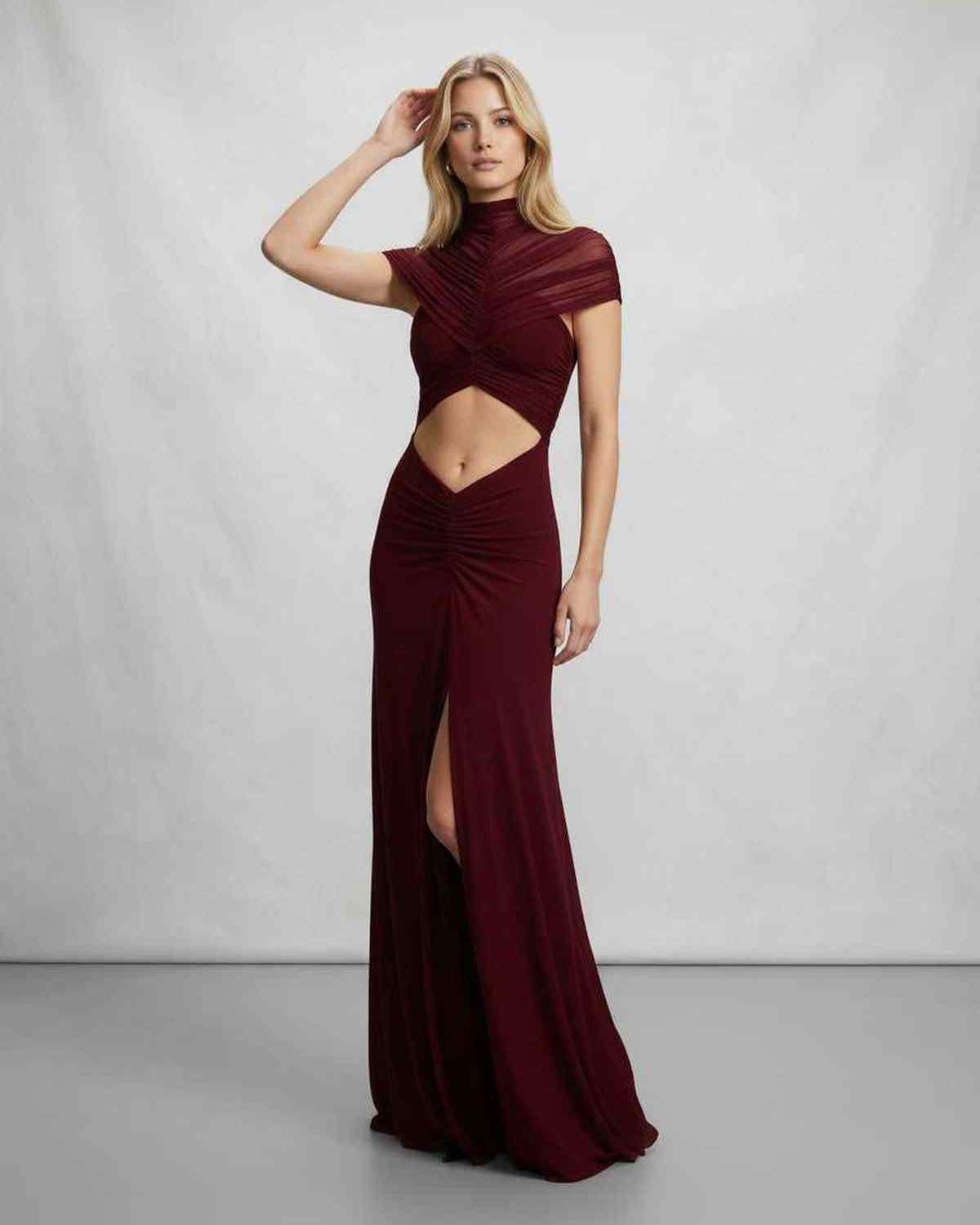 Ramblion Eira maxi dress — stand-collar neckline · styled view 6 · styled for prom season