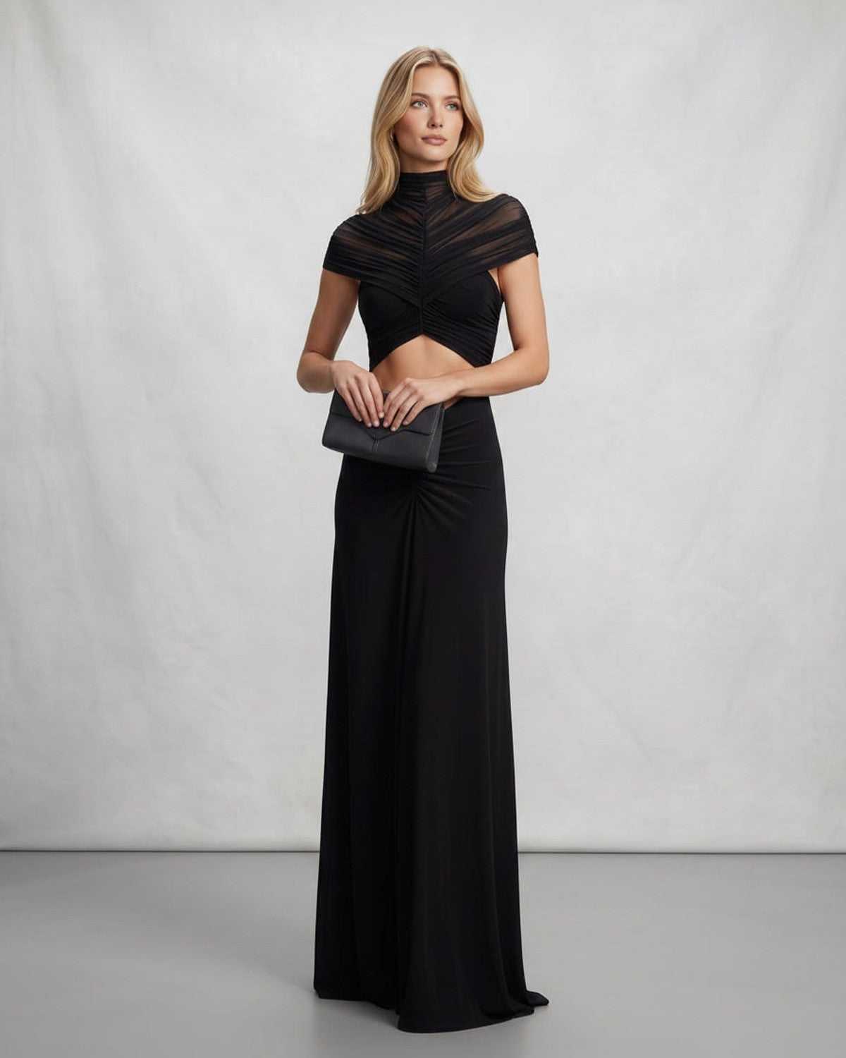 Ramblion Eira maxi dress — stand-collar neckline · styled view 9 · styled for prom season