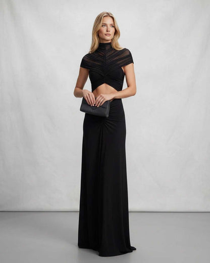 Ramblion Eira maxi dress — stand-collar neckline · styled view 9 · styled for prom season
