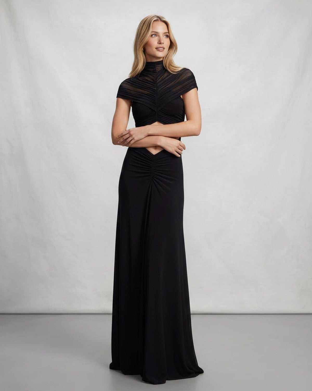 Ramblion Eira maxi dress — stand-collar neckline · styled view 10 · styled for prom season