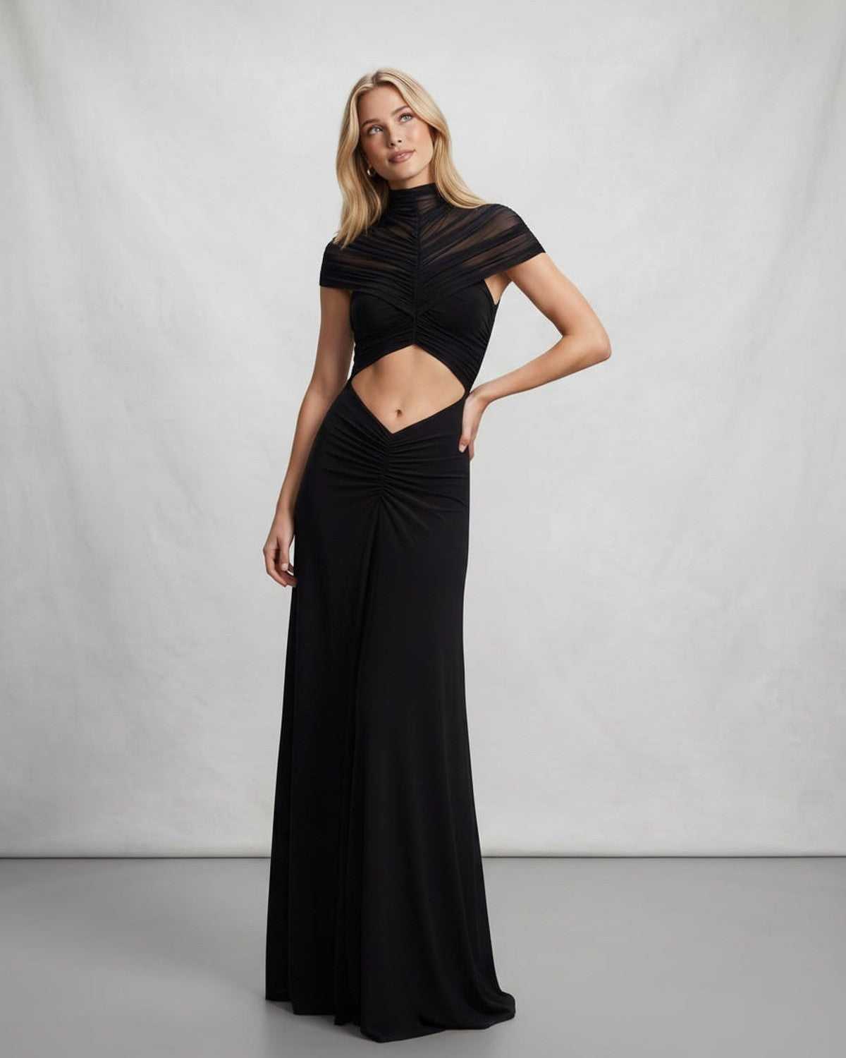Ramblion Eira maxi dress — stand-collar neckline · styled view 13 · styled for prom season