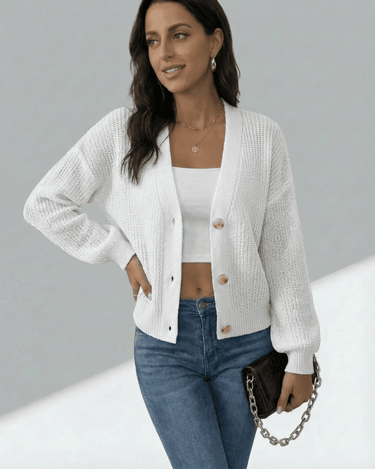 Elara Cardigan - Lightweight button-front cardigan for effortless styling in white.