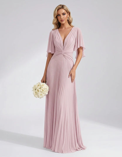 Pleated Chiffon Flutter Sleeve V-Neck A-Line Maxi Dress for Bridesmaid, Wedding Guest, Cocktail, Evening & Summer Events, fro | SKU: EMD-741852963074185-BLUSH-L,EMD-741852963074185-BLUSH-M,EMD-741852963074185-BLUSH-S,EMD-741852963074185-BLUSH-XL,EMD-741852963074185-BLUSH-XS