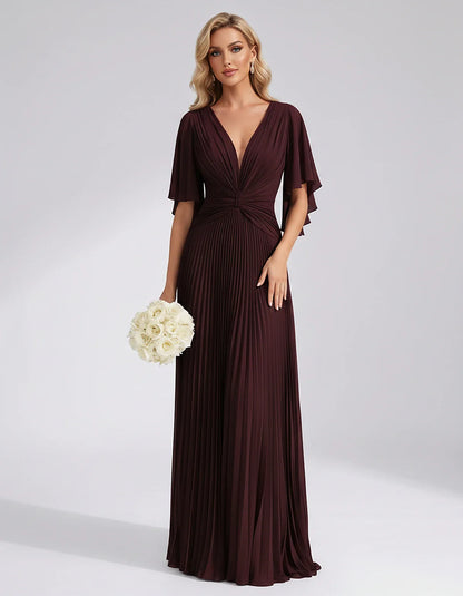 Pleated Chiffon Flutter Sleeve V-Neck A-Line Maxi Dress for Bridesmaid, Wedding Guest, Cocktail, Evening & Summer Events, fro | SKU: EMD-741852963074185-BURGUNDY-L,EMD-741852963074185-BURGUNDY-M,EMD-741852963074185-BURGUNDY-S,EMD-741852963074185-BURGUNDY-XL,EMD-741852963074185-BURGUNDY-XS