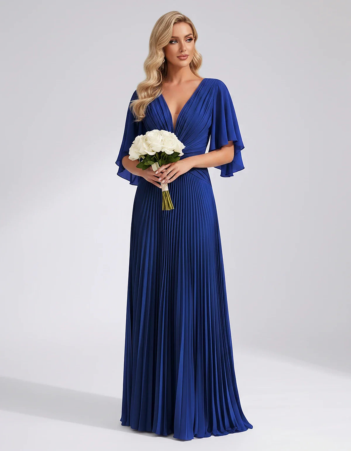 Pleated Chiffon Flutter Sleeve V-Neck A-Line Maxi Dress for Bridesmaid, Wedding Guest, Cocktail, Evening & Summer Events, fro | SKU: EMD-741852963074185-ROYALBLUE-L,EMD-741852963074185-ROYALBLUE-M,EMD-741852963074185-ROYALBLUE-S,EMD-741852963074185-ROYALBLUE-XL,EMD-741852963074185-ROYALBLUE-XS