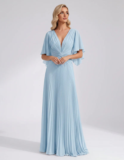 Pleated Chiffon Flutter Sleeve V-Neck A-Line Maxi Dress for Bridesmaid, Wedding Guest, Cocktail, Evening & Summer Events, fro | SKU: EMD-741852963074185-LIGHTBLUE-L,EMD-741852963074185-LIGHTBLUE-M,EMD-741852963074185-LIGHTBLUE-S,EMD-741852963074185-LIGHTBLUE-XL,EMD-741852963074185-LIGHTBLUE-XS