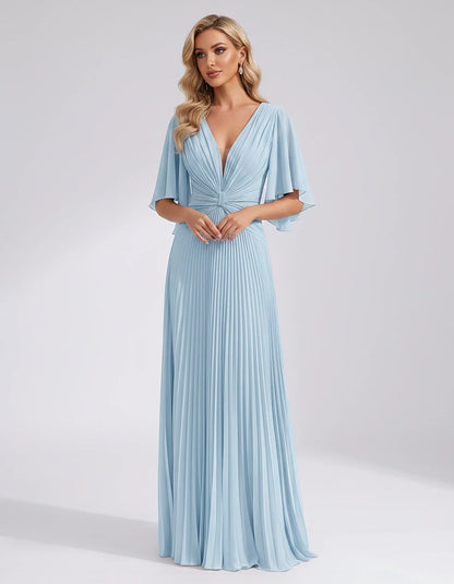 Pleated Chiffon Flutter Sleeve V-Neck A-Line Maxi Dress for Bridesmaid, Wedding Guest, Cocktail, Evening & Summer Events, fro | SKU: EMD-741852963074185-LIGHTBLUE-L,EMD-741852963074185-LIGHTBLUE-M,EMD-741852963074185-LIGHTBLUE-S,EMD-741852963074185-LIGHTBLUE-XL,EMD-741852963074185-LIGHTBLUE-XS