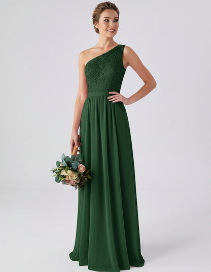 Lace Chiffon Sleeveless One-Shoulder A-Line Maxi Dress for Party, Cocktail, Evening, Wedding Guest & Summer Events, front vie