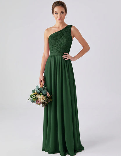 Lace Chiffon Sleeveless One-Shoulder A-Line Maxi Dress for Party, Cocktail, Evening, Wedding Guest & Summer Events, front vie