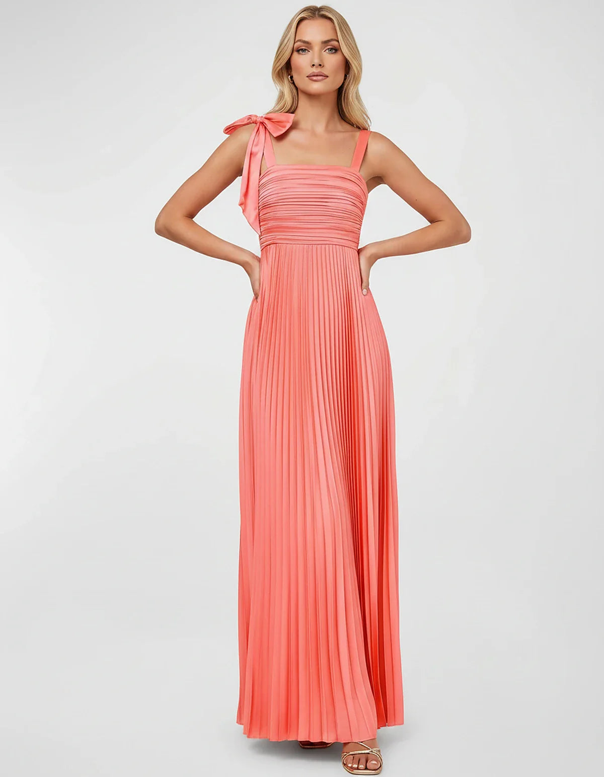 Satin-Feel Sleeveless Square Neck Empire Waist Pleated Maxi Dress for Party, Cocktail, Evening, Wedding Guest & Summer Events | SKU: VMD-583741920684157-MINT-L,VMD-583741920684157-MINT-M,VMD-583741920684157-MINT-S,VMD-583741920684157-MINT-XL,VMD-583741920684157-MINT-XS