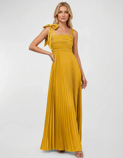 Satin-Feel Sleeveless Square Neck Empire Waist Pleated Maxi Dress for Party, Cocktail, Evening, Wedding Guest & Summer Events | SKU: VMD-583741920684157-GOLD-L,VMD-583741920684157-GOLD-M,VMD-583741920684157-GOLD-S,VMD-583741920684157-GOLD-XL,VMD-583741920684157-GOLD-XS