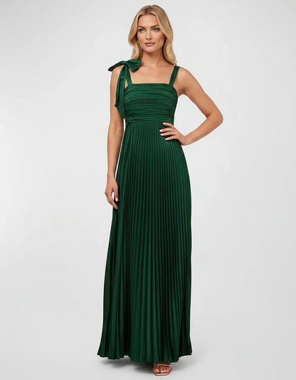 Satin-Feel Sleeveless Square Neck Empire Waist Pleated Maxi Dress for Party, Cocktail, Evening, Wedding Guest & Summer Events | SKU: VMD-583741920684157-GREEN-L,VMD-583741920684157-GREEN-M,VMD-583741920684157-GREEN-S,VMD-583741920684157-GREEN-XL,VMD-583741920684157-GREEN-XS