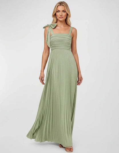 Satin-Feel Sleeveless Square Neck Empire Waist Pleated Maxi Dress for Party, Cocktail, Evening, Wedding Guest & Summer Events | SKU: VMD-583741920684157-SAGE-L,VMD-583741920684157-SAGE-M,VMD-583741920684157-SAGE-S,VMD-583741920684157-SAGE-XL,VMD-583741920684157-SAGE-XS