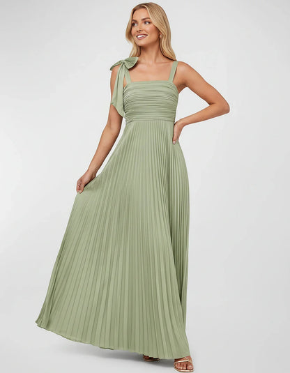 Satin-Feel Sleeveless Square Neck Empire Waist Pleated Maxi Dress for Party, Cocktail, Evening, Wedding Guest & Summer Events | SKU: VMD-583741920684157-SAGE-L,VMD-583741920684157-SAGE-M,VMD-583741920684157-SAGE-S,VMD-583741920684157-SAGE-XL,VMD-583741920684157-SAGE-XS
