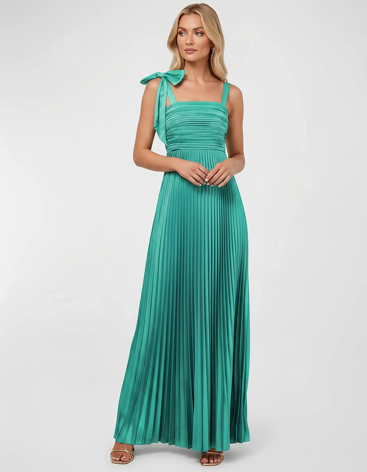 Satin-Feel Sleeveless Square Neck Empire Waist Pleated Maxi Dress for Party, Cocktail, Evening, Wedding Guest & Summer Events | SKU: VMD-583741920684157-TURQUOISE-L,VMD-583741920684157-TURQUOISE-M,VMD-583741920684157-TURQUOISE-S,VMD-583741920684157-TURQUOISE-XL,VMD-583741920684157-TURQUOISE-XS