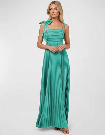 Satin-Feel Sleeveless Square Neck Empire Waist Pleated Maxi Dress for Party, Cocktail, Evening, Wedding Guest & Summer Events | SKU: VMD-583741920684157-TURQUOISE-L,VMD-583741920684157-TURQUOISE-M,VMD-583741920684157-TURQUOISE-S,VMD-583741920684157-TURQUOISE-XL,VMD-583741920684157-TURQUOISE-XS