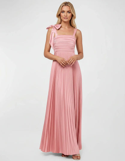 Satin-Feel Sleeveless Square Neck Empire Waist Pleated Maxi Dress for Party, Cocktail, Evening, Wedding Guest & Summer Events | SKU: VMD-583741920684157-PINK-L,VMD-583741920684157-PINK-M,VMD-583741920684157-PINK-S,VMD-583741920684157-PINK-XL,VMD-583741920684157-PINK-XS