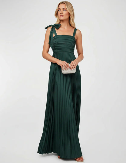 Satin-Feel Sleeveless Square Neck Empire Waist Pleated Maxi Dress for Party, Cocktail, Evening, Wedding Guest & Summer Events | SKU: VMD-583741920684157-TEAL-L,VMD-583741920684157-TEAL-M,VMD-583741920684157-TEAL-S,VMD-583741920684157-TEAL-XL,VMD-583741920684157-TEAL-XS