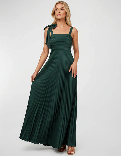 Satin-Feel Sleeveless Square Neck Empire Waist Pleated Maxi Dress for Party, Cocktail, Evening, Wedding Guest & Summer Events | SKU: VMD-583741920684157-TEAL-L,VMD-583741920684157-TEAL-M,VMD-583741920684157-TEAL-S,VMD-583741920684157-TEAL-XL,VMD-583741920684157-TEAL-XS