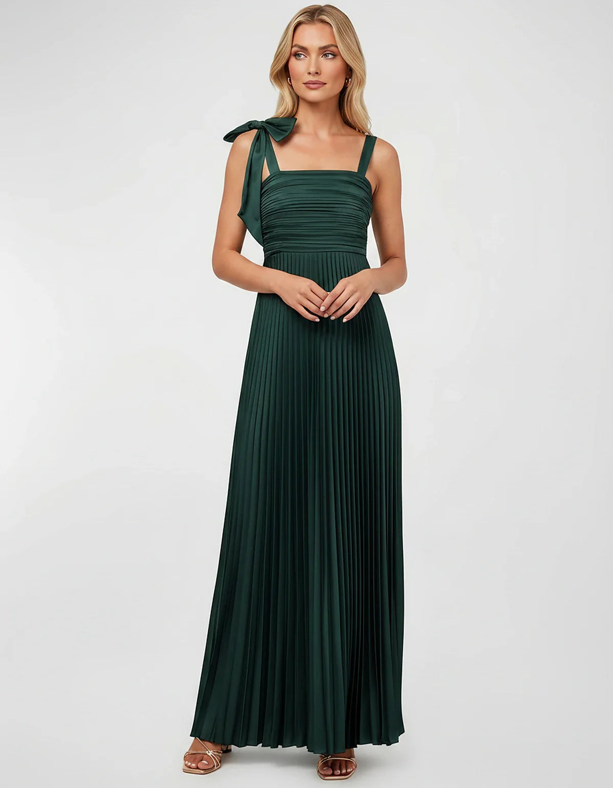 Satin-Feel Sleeveless Square Neck Empire Waist Pleated Maxi Dress for Party, Cocktail, Evening, Wedding Guest & Summer Events | SKU: VMD-583741920684157-TEAL-L,VMD-583741920684157-TEAL-M,VMD-583741920684157-TEAL-S,VMD-583741920684157-TEAL-XL,VMD-583741920684157-TEAL-XS