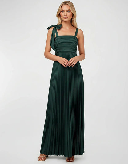Satin-Feel Sleeveless Square Neck Empire Waist Pleated Maxi Dress for Party, Cocktail, Evening, Wedding Guest & Summer Events | SKU: VMD-583741920684157-TEAL-L,VMD-583741920684157-TEAL-M,VMD-583741920684157-TEAL-S,VMD-583741920684157-TEAL-XL,VMD-583741920684157-TEAL-XS