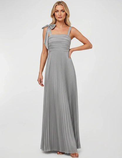 Satin-Feel Sleeveless Square Neck Empire Waist Pleated Maxi Dress for Party, Cocktail, Evening, Wedding Guest & Summer Events | SKU: VMD-583741920684157-SILVER-L,VMD-583741920684157-SILVER-M,VMD-583741920684157-SILVER-S,VMD-583741920684157-SILVER-XL,VMD-583741920684157-SILVER-XS