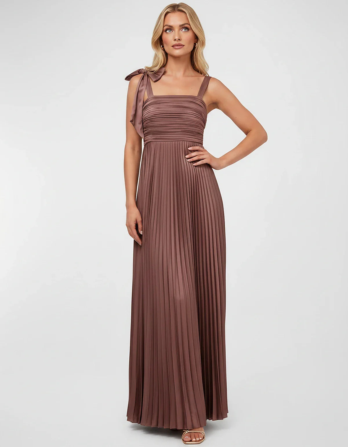 Satin-Feel Sleeveless Square Neck Empire Waist Pleated Maxi Dress for Party, Cocktail, Evening, Wedding Guest & Summer Events | SKU: VMD-583741920684157-DUSTYROSE-L,VMD-583741920684157-DUSTYROSE-M,VMD-583741920684157-DUSTYROSE-S,VMD-583741920684157-DUSTYROSE-XL,VMD-583741920684157-DUSTYROSE-XS