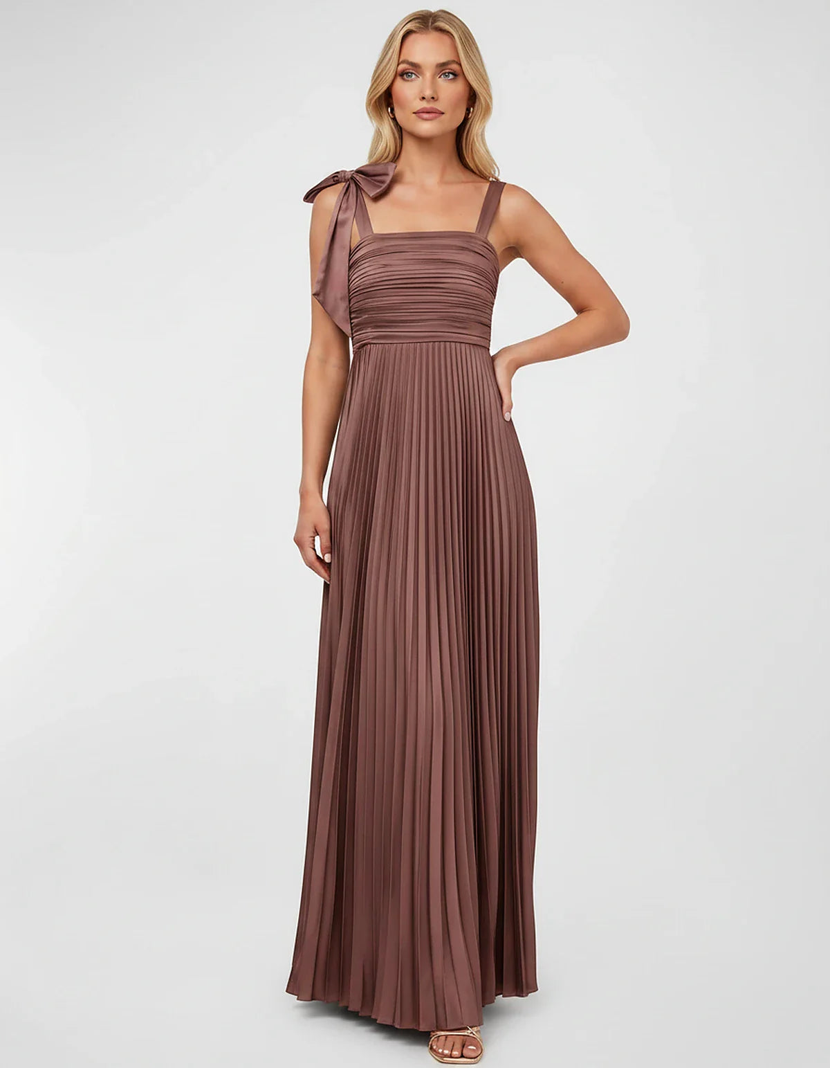 Satin-Feel Sleeveless Square Neck Empire Waist Pleated Maxi Dress for Party, Cocktail, Evening, Wedding Guest & Summer Events | SKU: VMD-583741920684157-DUSTYROSE-L,VMD-583741920684157-DUSTYROSE-M,VMD-583741920684157-DUSTYROSE-S,VMD-583741920684157-DUSTYROSE-XL,VMD-583741920684157-DUSTYROSE-XS