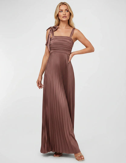 Satin-Feel Sleeveless Square Neck Empire Waist Pleated Maxi Dress for Party, Cocktail, Evening, Wedding Guest & Summer Events | SKU: VMD-583741920684157-DUSTYROSE-L,VMD-583741920684157-DUSTYROSE-M,VMD-583741920684157-DUSTYROSE-S,VMD-583741920684157-DUSTYROSE-XL,VMD-583741920684157-DUSTYROSE-XS