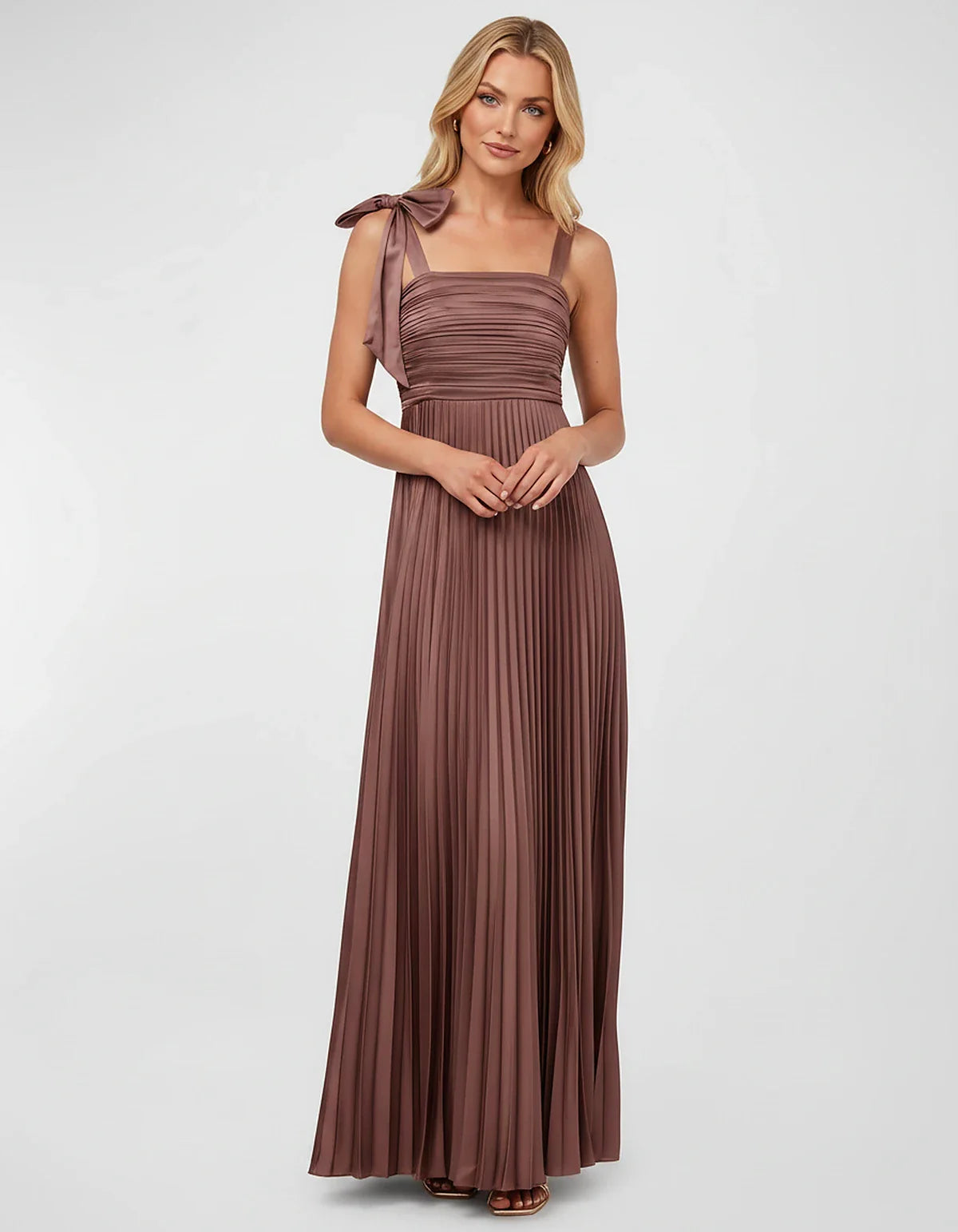 Satin-Feel Sleeveless Square Neck Empire Waist Pleated Maxi Dress for Party, Cocktail, Evening, Wedding Guest & Summer Events | SKU: VMD-583741920684157-DUSTYROSE-L,VMD-583741920684157-DUSTYROSE-M,VMD-583741920684157-DUSTYROSE-S,VMD-583741920684157-DUSTYROSE-XL,VMD-583741920684157-DUSTYROSE-XS