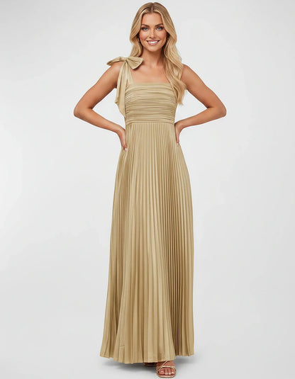 Satin-Feel Sleeveless Square Neck Empire Waist Pleated Maxi Dress for Party, Cocktail, Evening, Wedding Guest & Summer Events | SKU: VMD-583741920684157-SAND-L,VMD-583741920684157-SAND-M,VMD-583741920684157-SAND-S,VMD-583741920684157-SAND-XL,VMD-583741920684157-SAND-XS