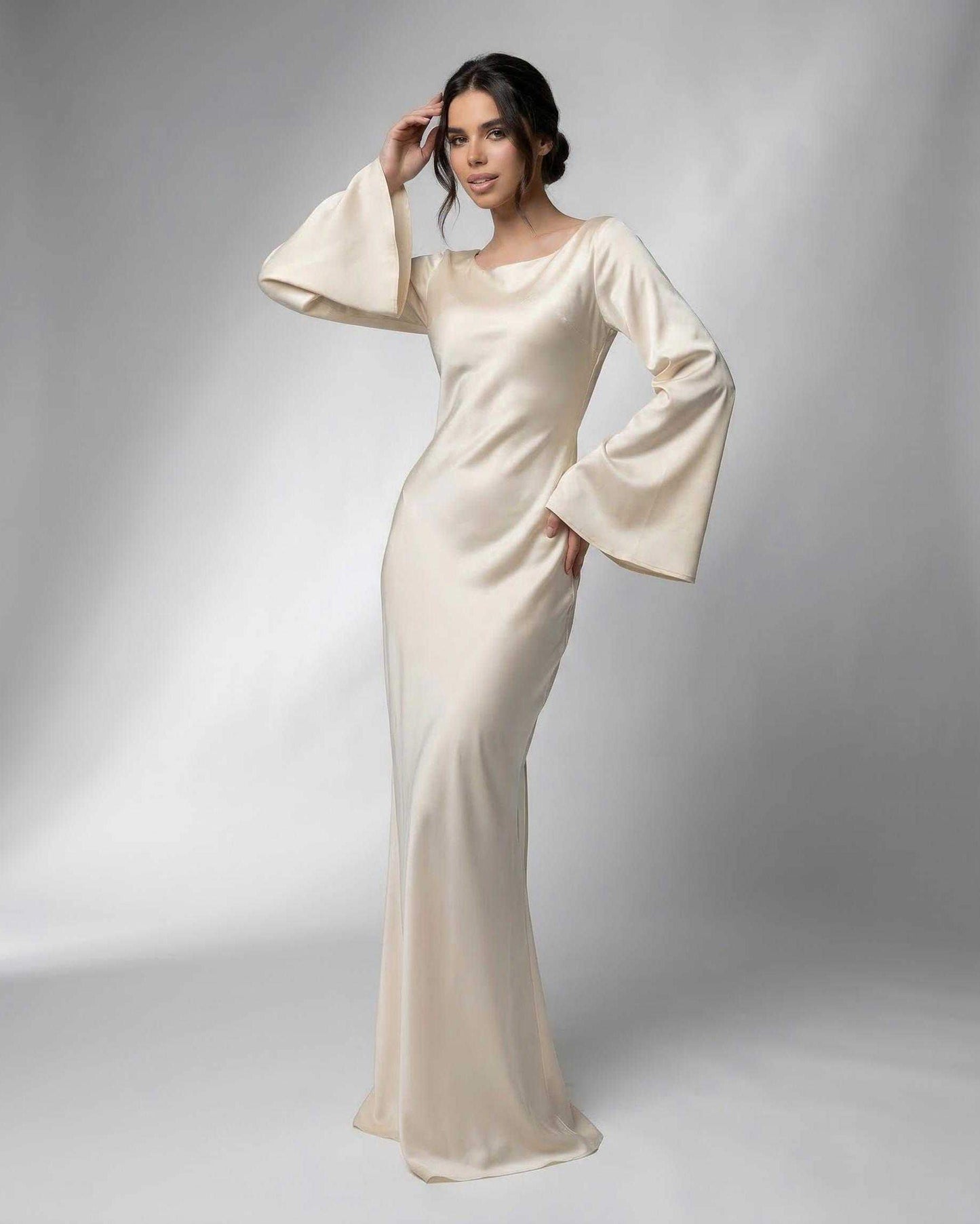 Cream Satin Bodycon Boat Neck Sleeveless Maxi Dress | Formal Events & Cocktail Parties, front view | Ramblion | SKU: LMD-371849205-cream-L-5758,LMD-371849205-cream-M-7473,LMD-371849205-cream-S-3643,LMD-371849205-cream-XL-6825,LMD-371849205-cream-XS-5572