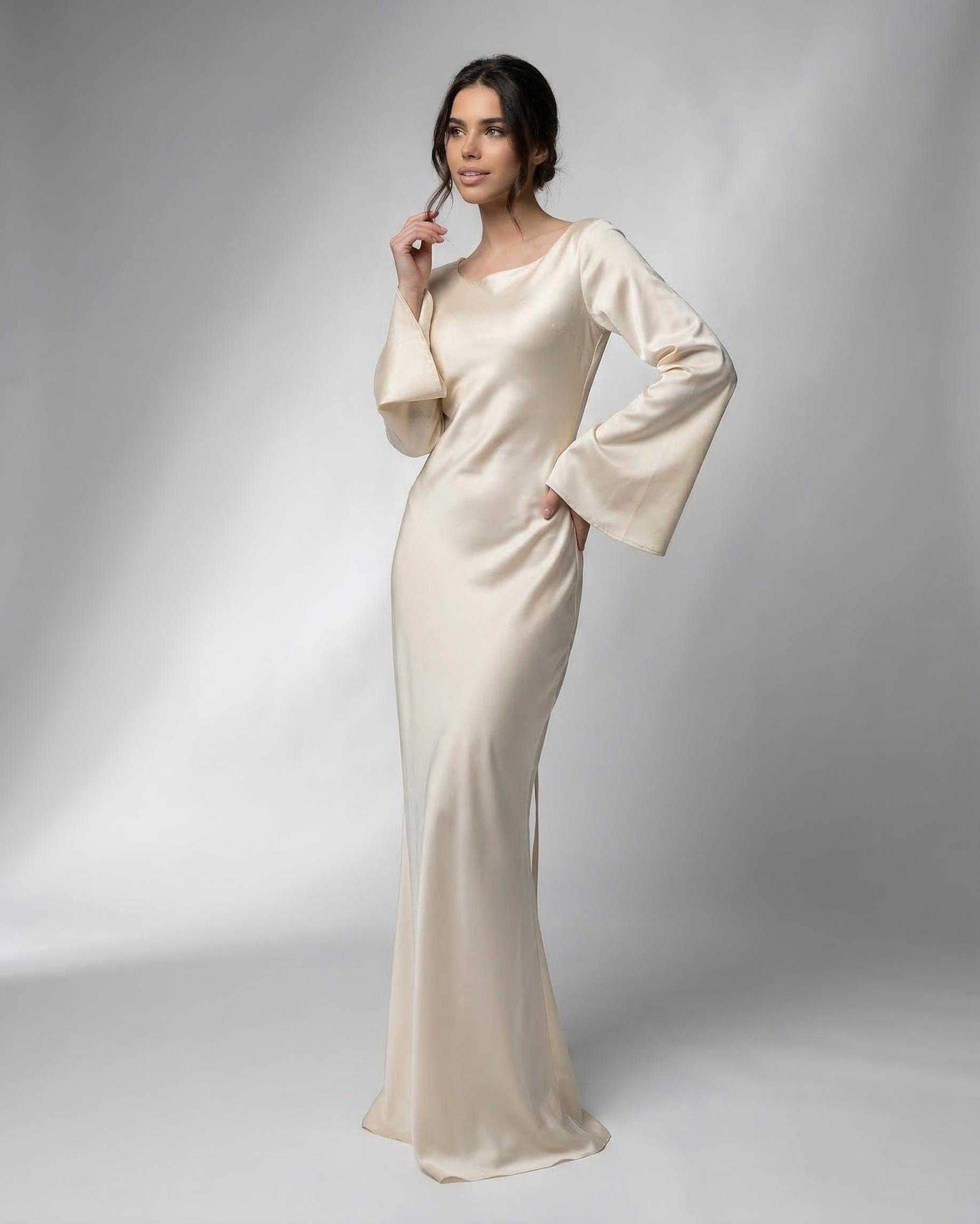 Cream Satin Bodycon Boat Neck Sleeveless Maxi Dress | Formal Events & Cocktail Parties, front view | Ramblion | SKU: LMD-371849205-cream-L-5758,LMD-371849205-cream-M-7473,LMD-371849205-cream-S-3643,LMD-371849205-cream-XL-6825,LMD-371849205-cream-XS-5572