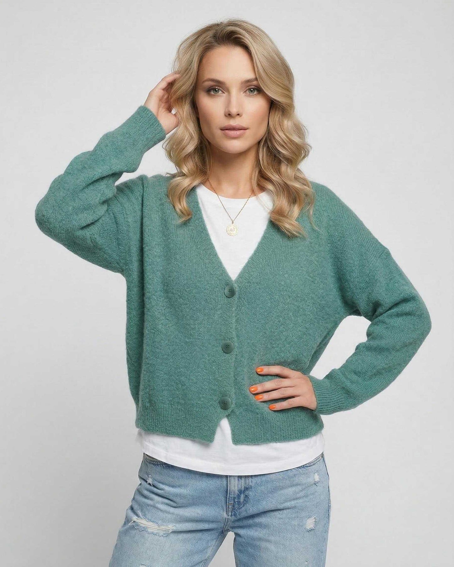 Green Cardigan, front view | Ramblion | SKU: LC-745839201-green-L-5932,LC-745839201-green-M-8401,LC-745839201-green-S-9618,LC-745839201-green-XL-7225,LC-745839201-green-XS-1921