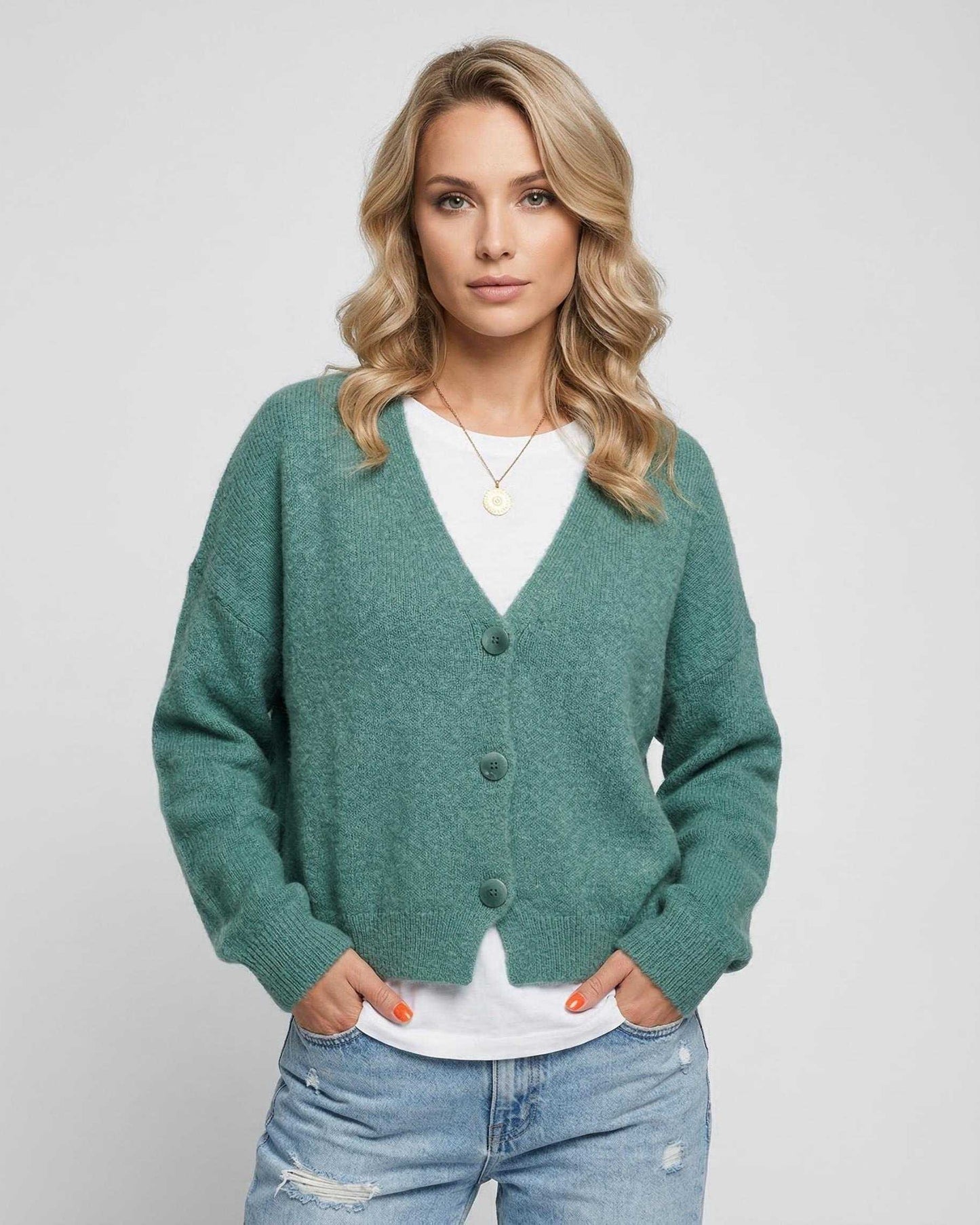 Green Cardigan, front view | Ramblion | SKU: LC-745839201-green-L-5932,LC-745839201-green-M-8401,LC-745839201-green-S-9618,LC-745839201-green-XL-7225,LC-745839201-green-XS-1921