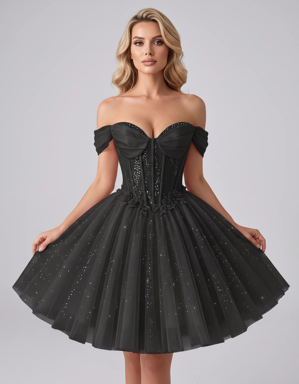 Eleonore Mini Dress — Black | SKU: RB-034a01-black-2,RB-034a01-black-4,RB-034a01-black-6,RB-034a01-black-8,RB-034a01-black-10,RB-034a01-black-12,RB-034a01-black-14,RB-034a01-black-14W,RB-034a01-black-16,RB-034a01-black-16W,RB-034a01-black-18W,RB-034a01-black-20W