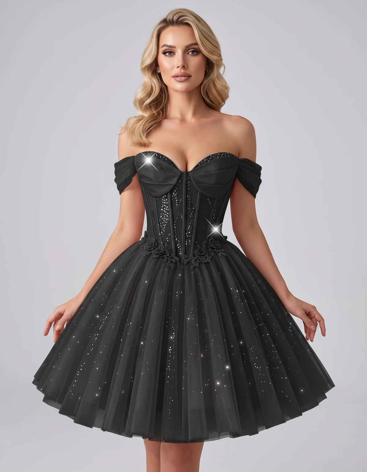 Eleonore Mini Dress — Black | SKU: RB-034a01-black-2,RB-034a01-black-4,RB-034a01-black-6,RB-034a01-black-8,RB-034a01-black-10,RB-034a01-black-12,RB-034a01-black-14,RB-034a01-black-14W,RB-034a01-black-16,RB-034a01-black-16W,RB-034a01-black-18W,RB-034a01-black-20W